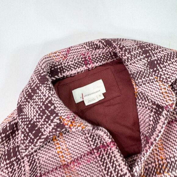 Anthropolgie Jacket Shacket Women Small Hudson Plaid Pink Heavy Button Up Cozy - Picture 3 of 13